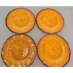 Lot of 4 Citrus Grove Melamine Dinner Plates Yellow Brown Crackle Look BPA FREE